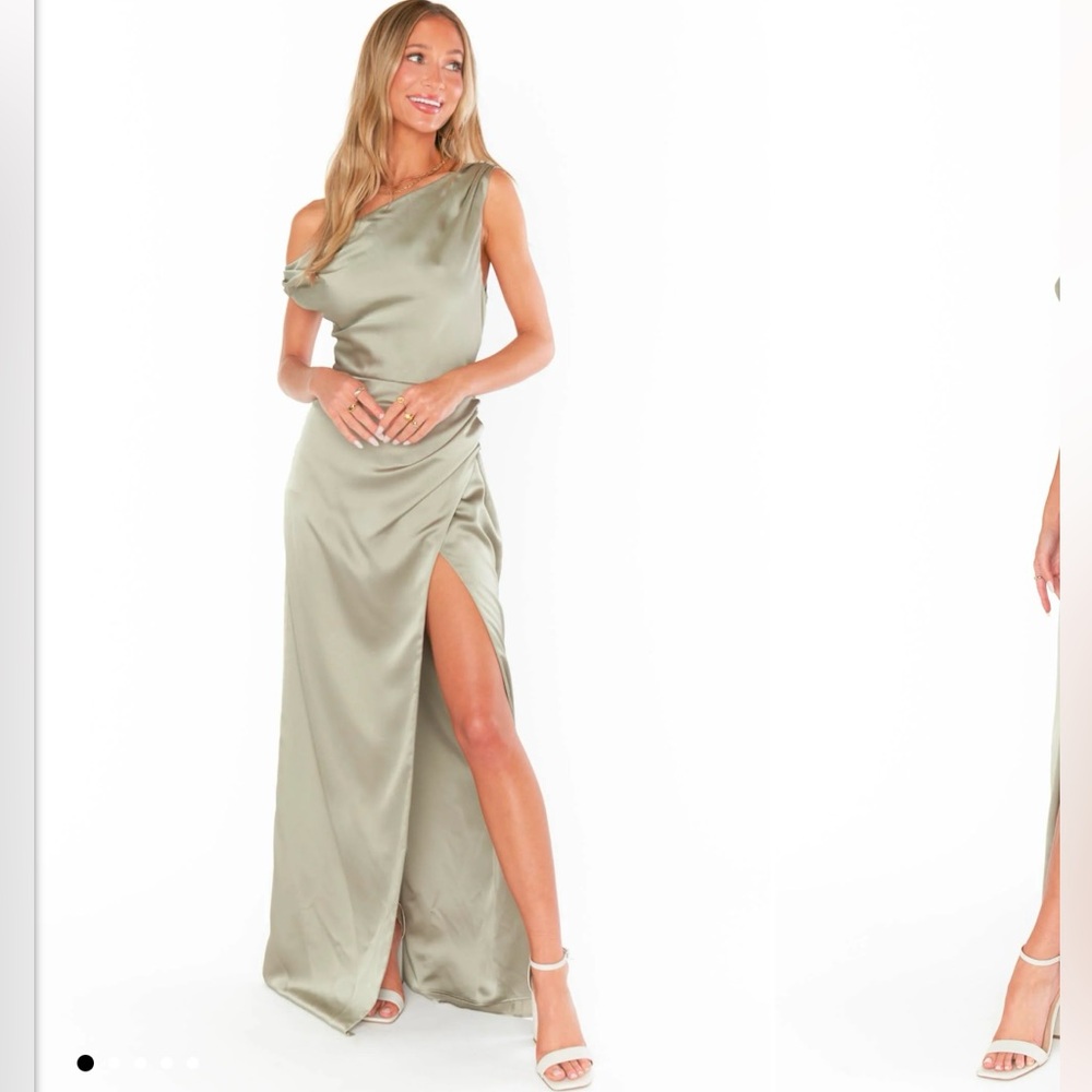 Show Me Your Mumu Jodie Dress, Size Small, Moss Green Luxe Satin